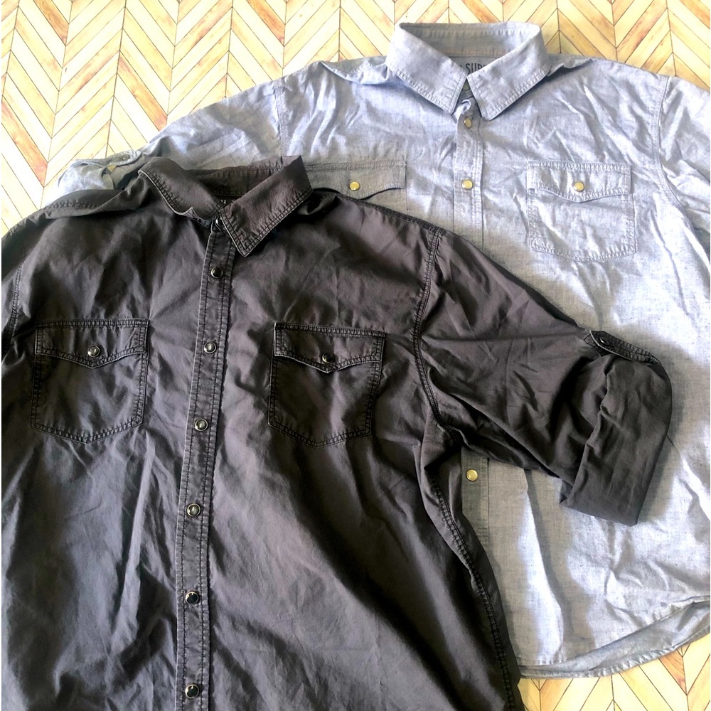 Massimo Men’s Long Sleeve Pearl Snap Button Down. Size XL (2 Pack) Grey & Black